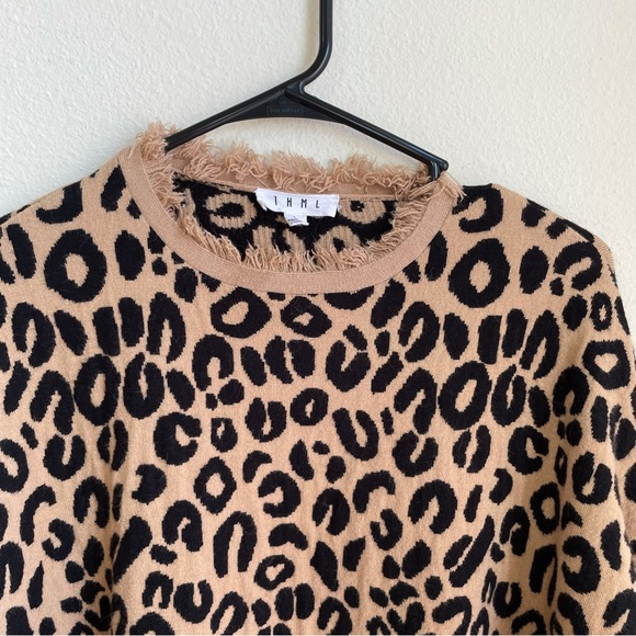 THML Colorblock Cheetah Fringe Neckline & Hem Sweater - Picture 3 of 6